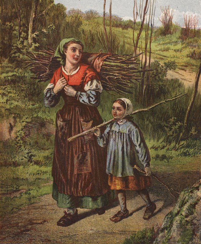 Faggot Gatherers, Bretagne (färglitografi) av Edward Sherard Kennedy