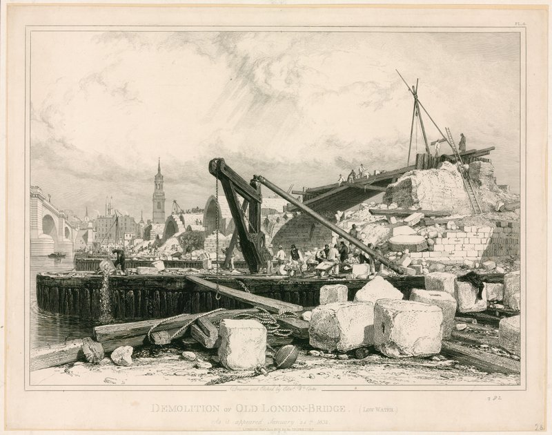 Rivning av Old London Bridge, 1832 av Edward William Cooke