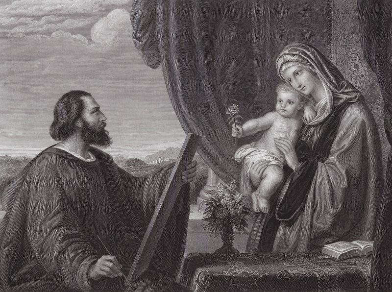 Sankt Lukas och jungfrun (gravyr) av Edward von Steinle