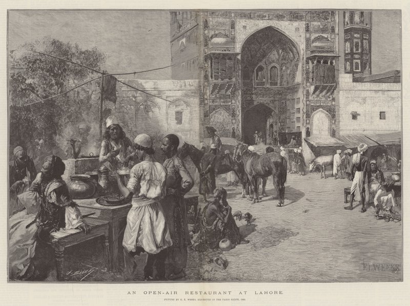 En utomhusrestaurang i Lahore av Edwin Lord Weeks