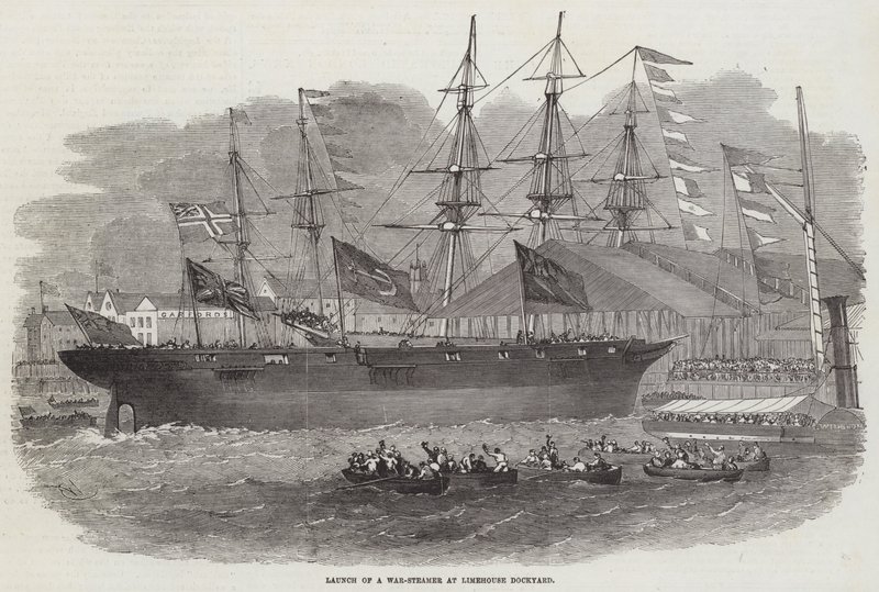 Lansering av en krigsångare vid Limehouse Dockyard av Edwin Weedon