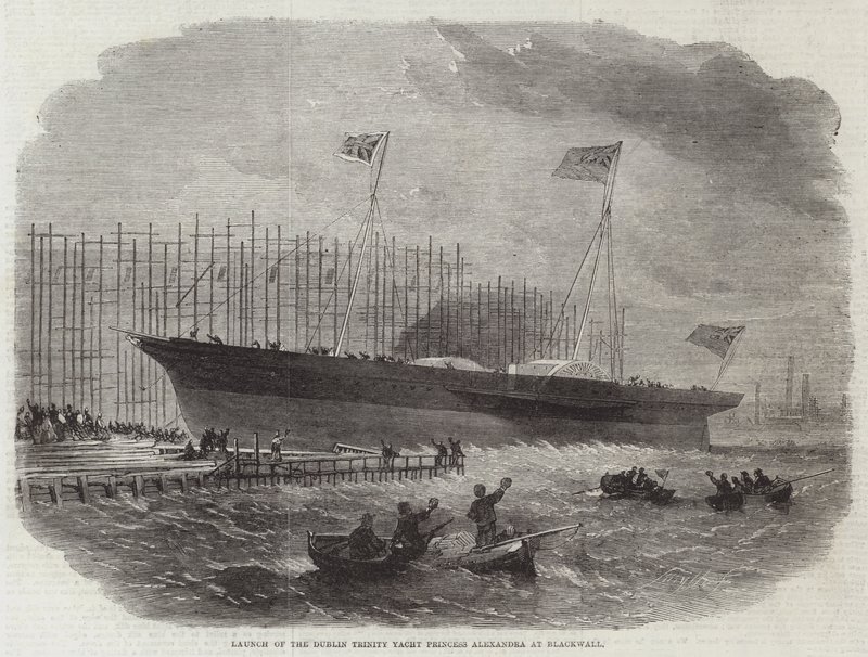 Lansering av Dublin Trinity Yacht Princess Alexandra på Blackwall av Edwin Weedon