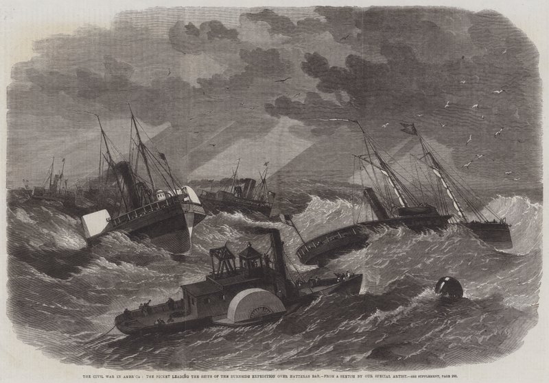 Inbördeskriget i Amerika, piket som leder Burnside-expeditionens skepp över Hatteras Bar av Edwin Weedon