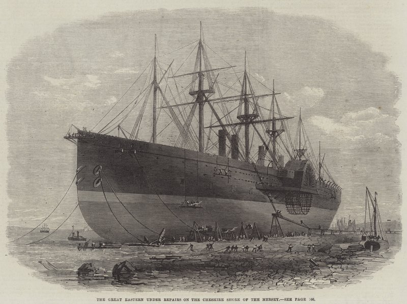 Great Eastern under reparation på Cheshire-stranden av Mersey av Edwin Weedon