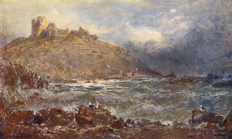 Criccieth Castle (färglitografi) av Edwin Hayes