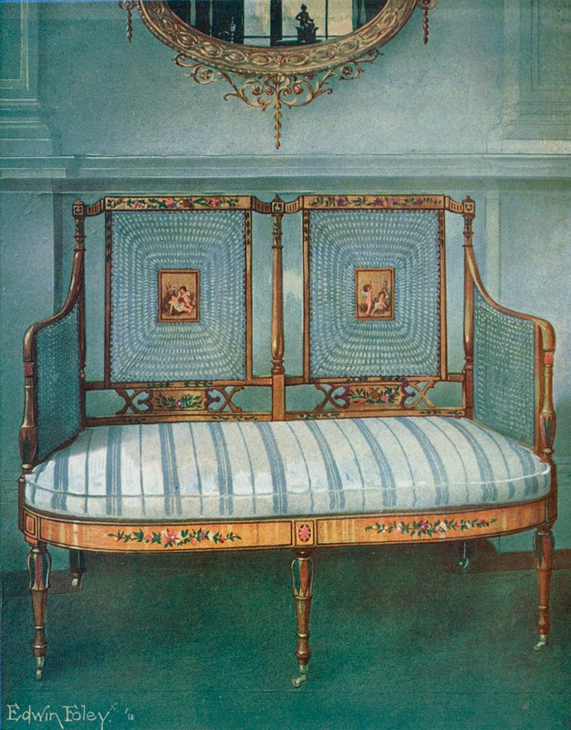 Soffa i målad roterad satinwood av Edwin John Foley