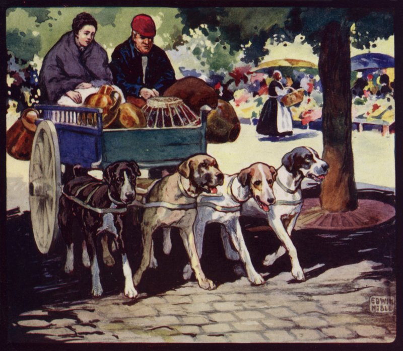 En fransk hundvagn (litho i färg) av Edwin Noble