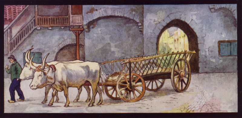 Draft Oxen i Spanien (färg litho) av Edwin Noble