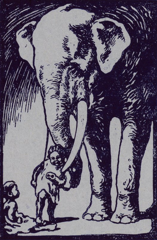 Elefant och barn (litho) av Edwin Noble