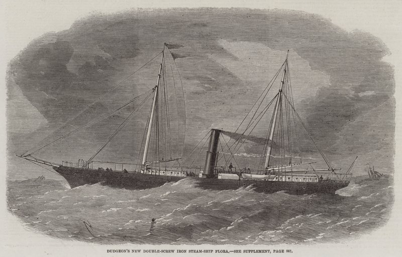 Dudgeons nya dubbelskruvsjärn Steam-Ship Flora av Edwin Weedon