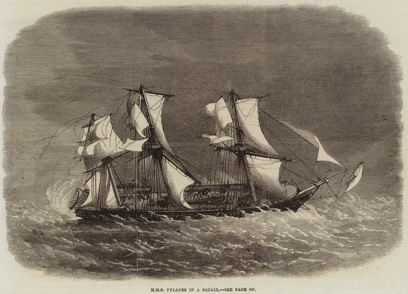 HMS Pylades i regn av Edwin Weedon