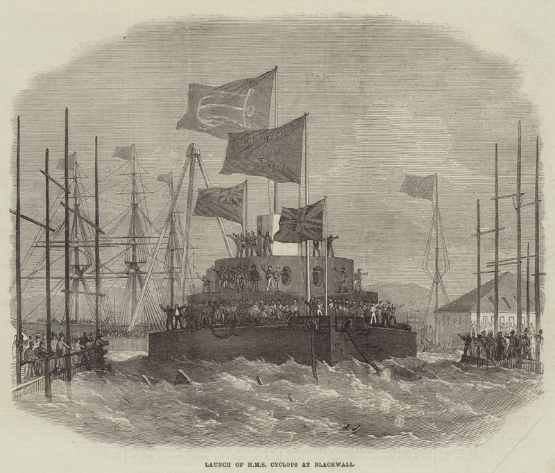Lansering av HMS Cyclops på Blackwall av Edwin Weedon