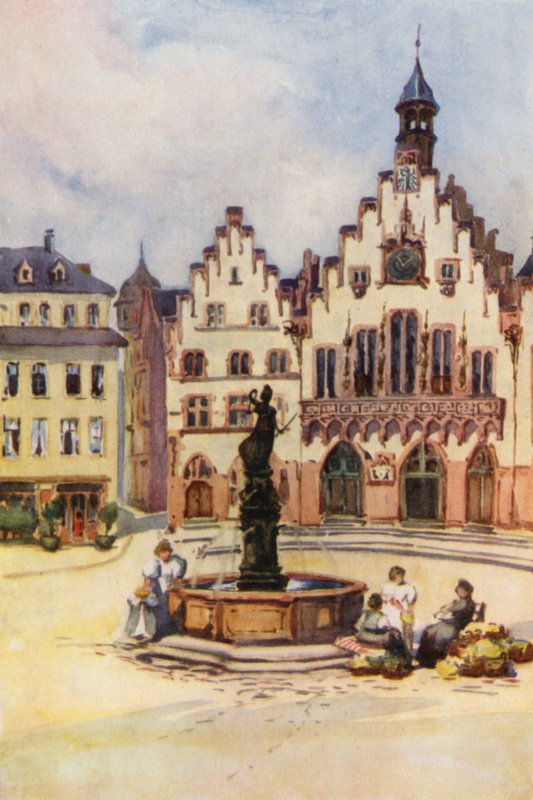 Rhen: Romer, Frankfurt (färglitografi) av Effie Jardine