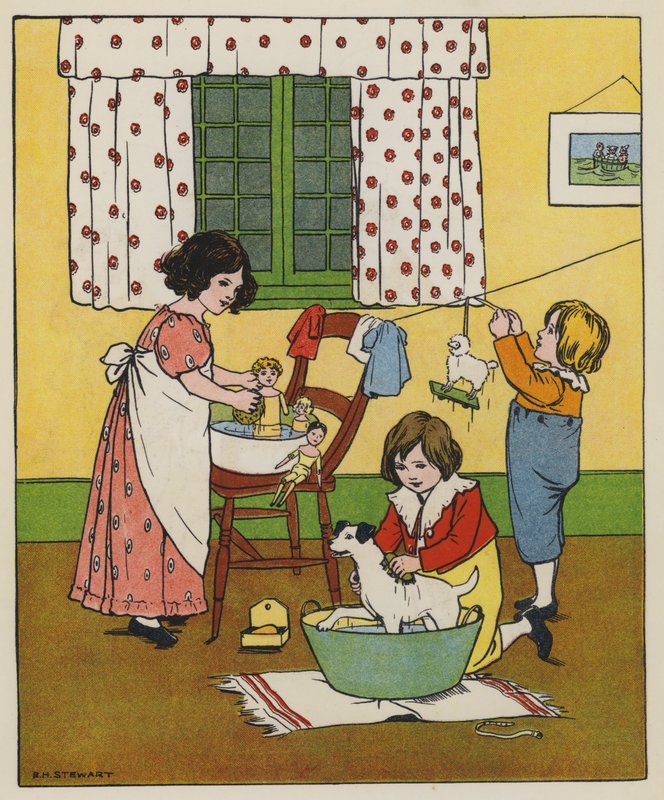 Lördag, tvätttid (färg litho) av Elise H. Stewart