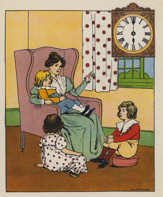 Sagostund (färg litho) av Elise H. Stewart