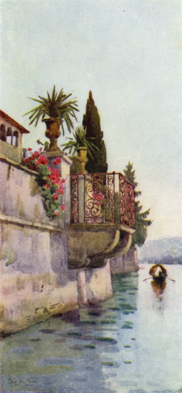 En balkong (litho i färg) av Ella Du Cane