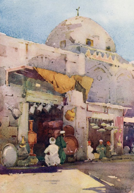 Kopparsmedsbasar, Kairo (färg litho) av Ella Du Cane