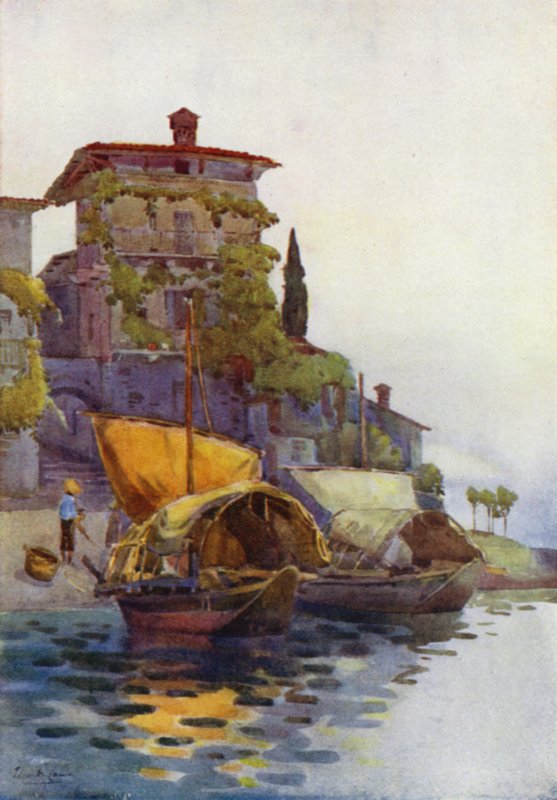 Fiskebåtar (färg litho) av Ella Du Cane