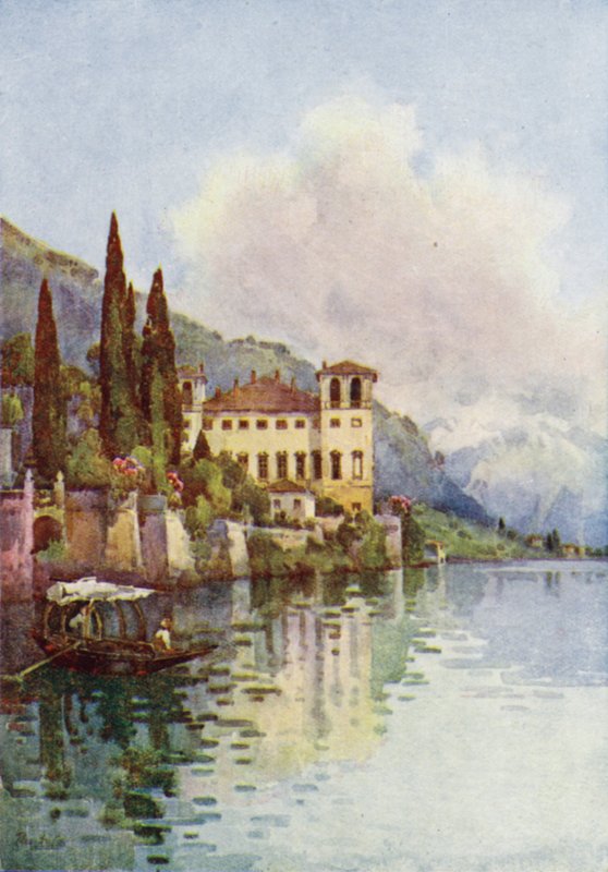 Gravedona, Comosjön (färg litho) av Ella Du Cane