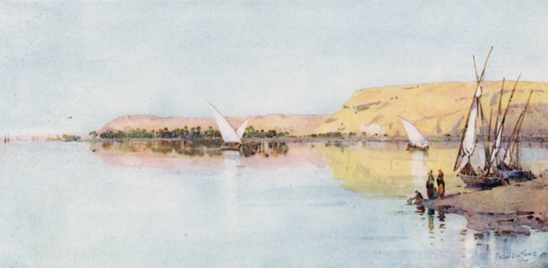 Nilen nära Temeh (färg litho) av Ella Du Cane