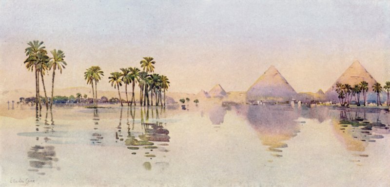 Den tredje pyramiden, Giza (färg litho) av Ella Du Cane