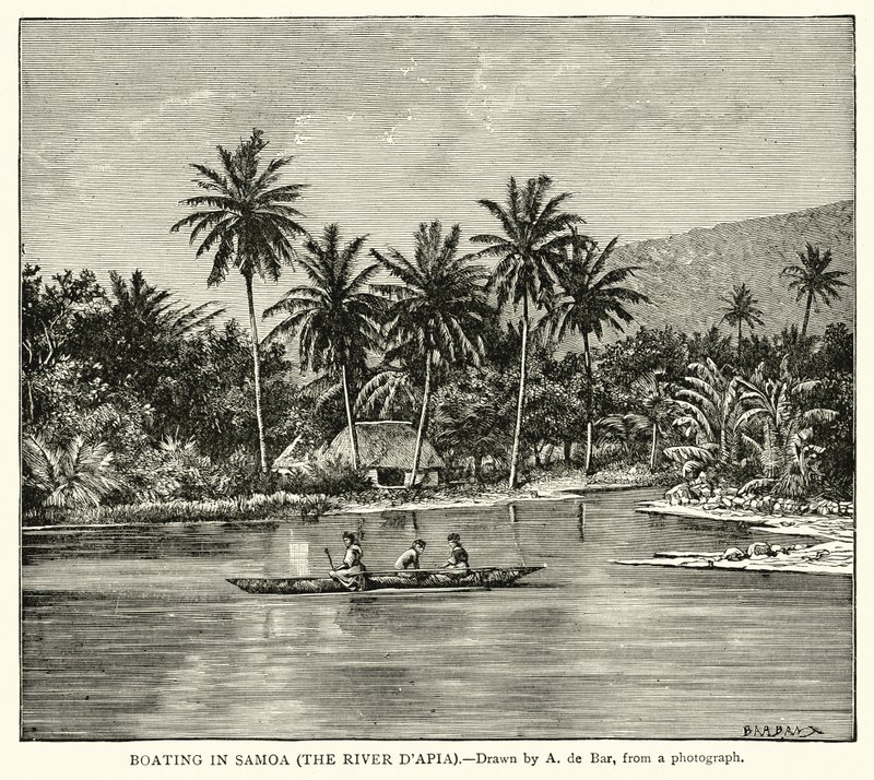 Båtliv i Samoa (floden DApia) av English School
