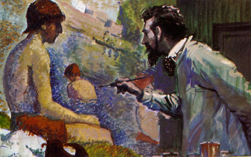 George Seurat målar A Bathing av English School