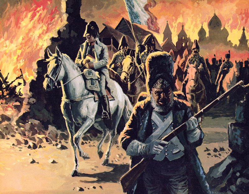 Napoleon rider genom Moskva i lågor av English School