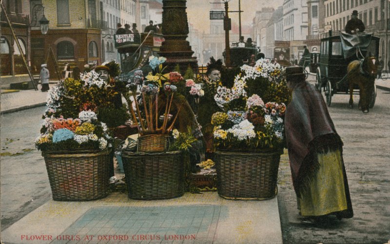 Blomsterflickor på Oxford Circus, London av English Photographer