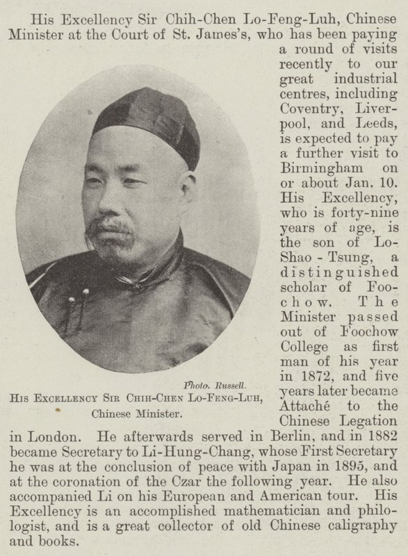 Hans excellens Sir Chih-Chen Lo-Feng-Luh, kinesisk minister av English Photographer