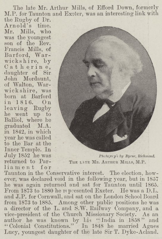 Den bortgångne herr Arthur Mills, MP av English Photographer