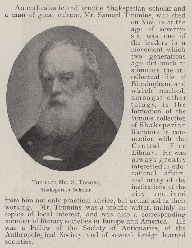 Den framlidne Mr S Timmins, Shakspearian Scholar av English Photographer