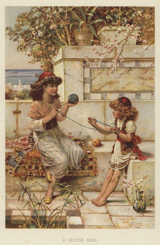 En hjälpande hand (chromolitho) av English School