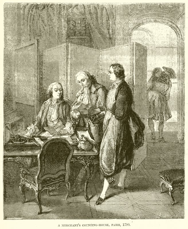 A Merchant Counting-House, Paris, 1790 av English School