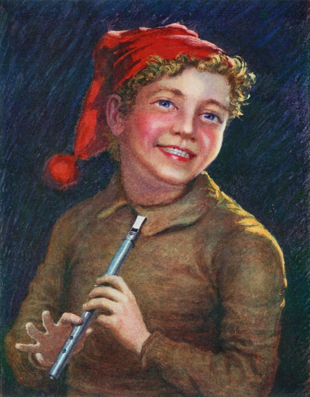 A Merry Piper (färg litho) av English School
