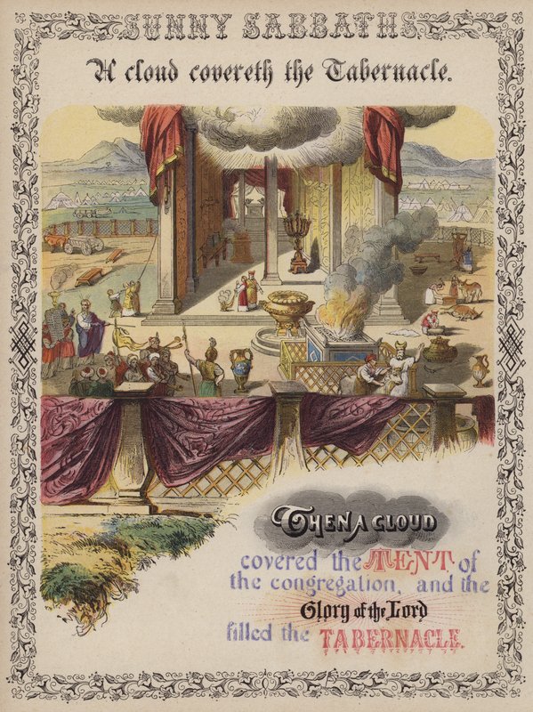 Ett moln täcker tabernaklet (färgad gravyr) av English School