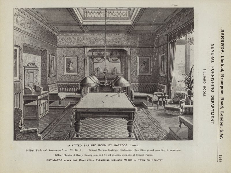 Ett utrustat biljardrum av Harrods (litho) av English School