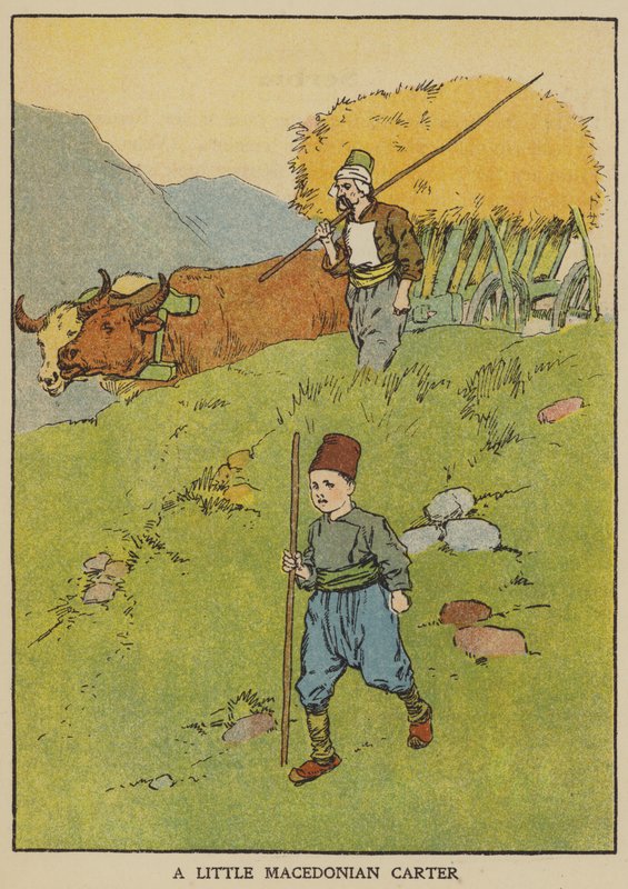 En liten makedonsk vagn (färg litho) av English School