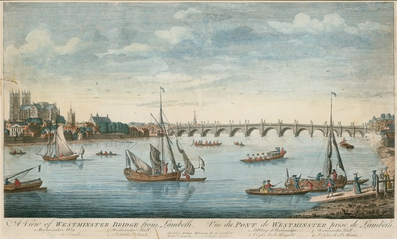 Utsikt över Westminster Bridge från Lambeth av English School