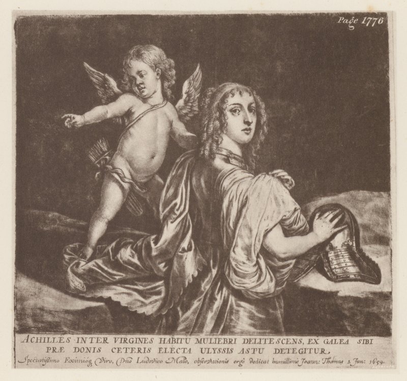 Akilles och Amor (litho) av English School
