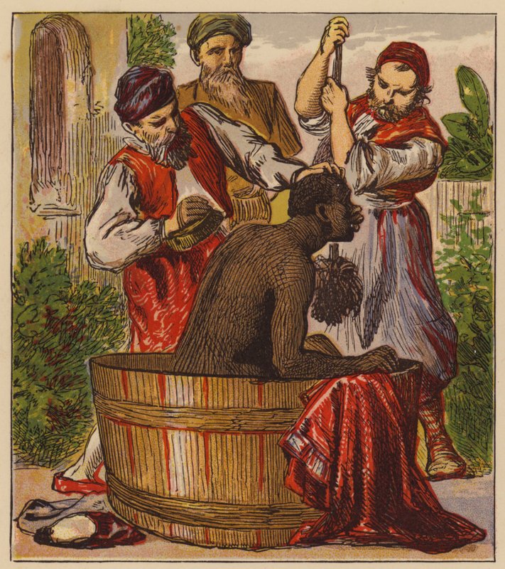 Aesops Fables: The Blackamoor (färg litho) av English School