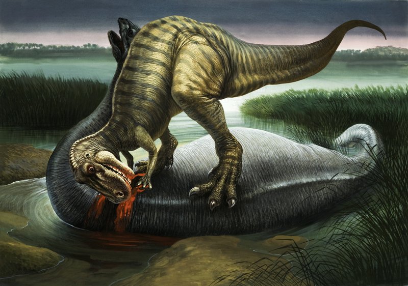Allosaurus äter en Apatosaurus av English School