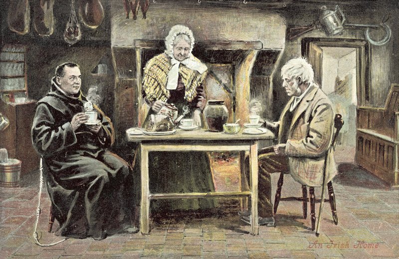 Ett irländskt hem (färg litho) av English School