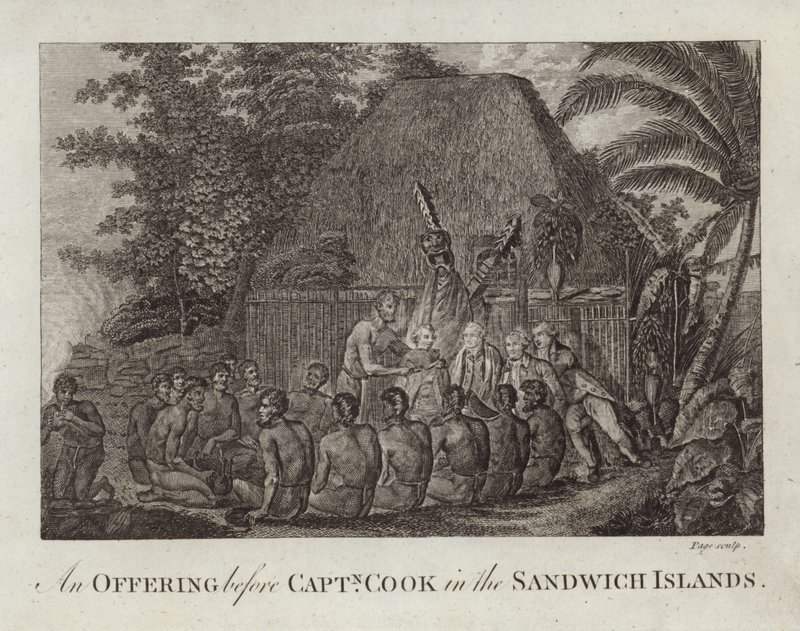 En offergåva inför Captain Cook av English School
