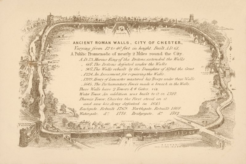 Forntida romerska murar i Chester (lito) av English School