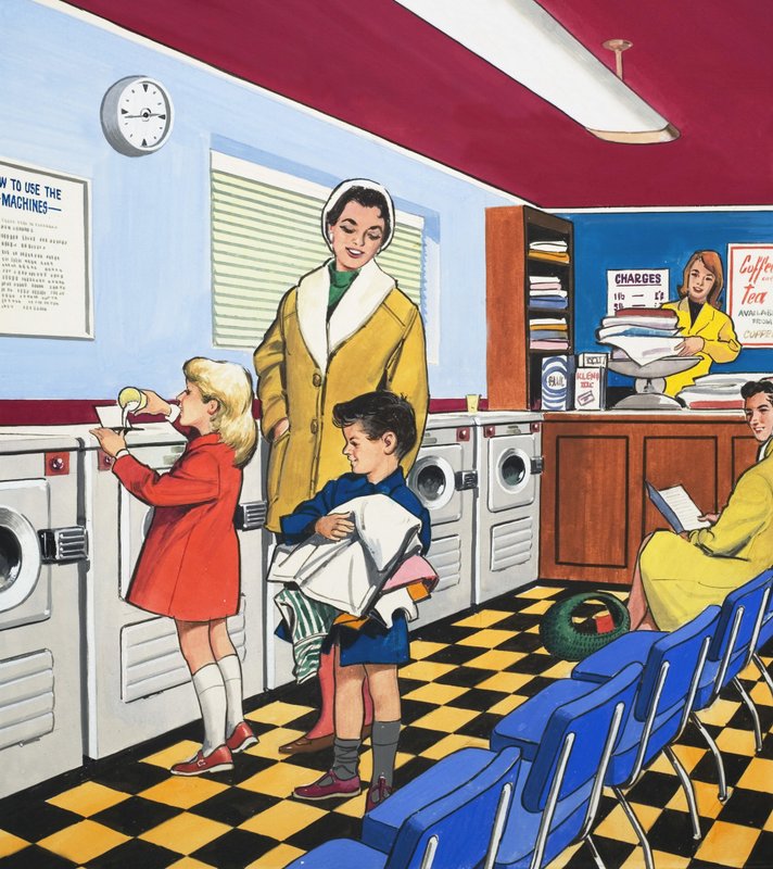 På tvättstugan (gouache på papper) av English School
