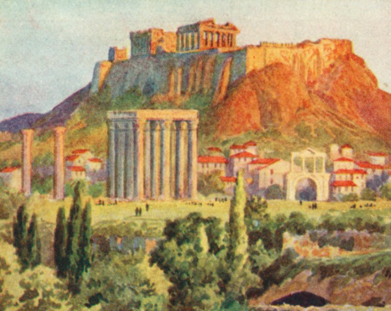Aten, Akropolis (färglitografi) av English School