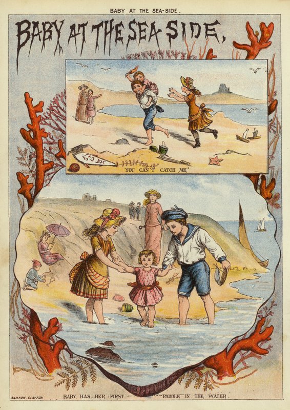 Baby vid havet (chromolitho) av English School