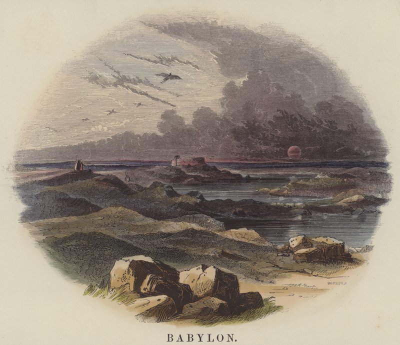 Babylon (färgad gravyr) av English School