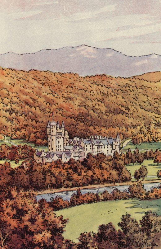 Balmoral Castle (färg litho) av English School